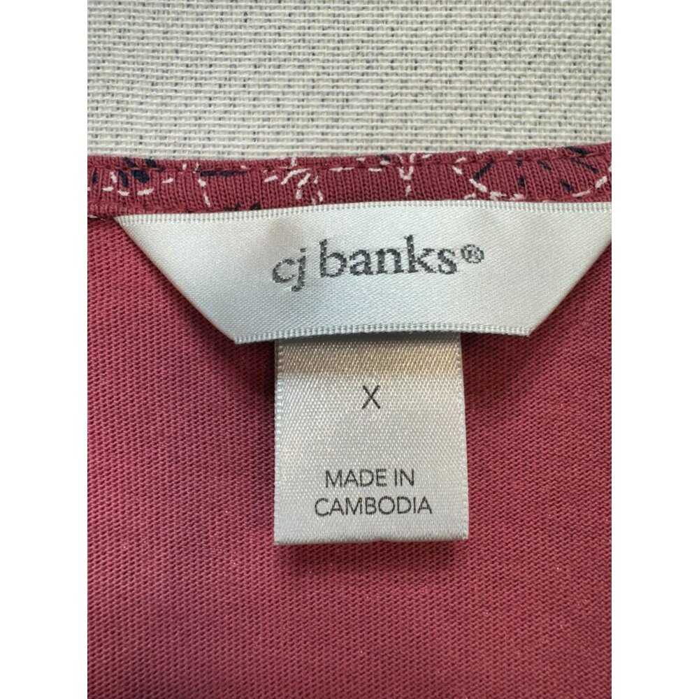 Cj Banks Womens V-Neck 3/4 Sleeve Top Blouse Size X Rose Patterned Casual - Picture 2 of 10